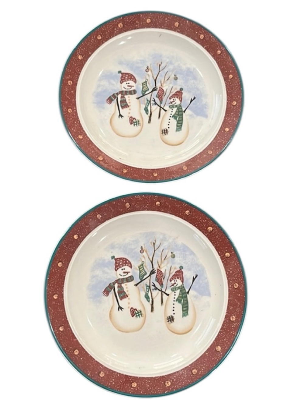 4 Vintage royal seasons stoneware winter snowman plates